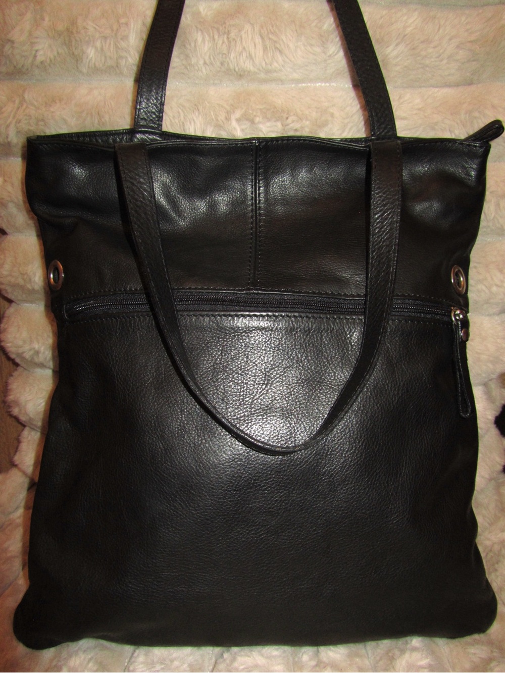 Vintage Black Leather Tote Bag - Real Italian Leather